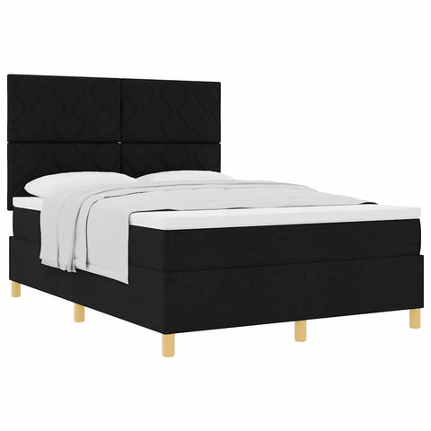 vidaXL Box Spring Bed with Headboard Black 140 x 190 cm Fabric