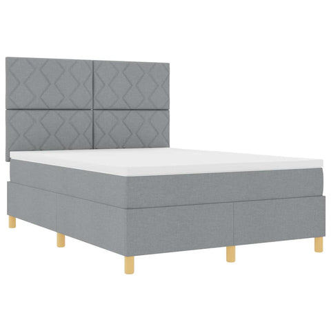 vidaXL Box Spring Bed with Headboard Light grey 140 x 200 cm Fabric