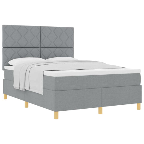 vidaXL Box Spring Bed with Headboard Light grey 140 x 200 cm Fabric