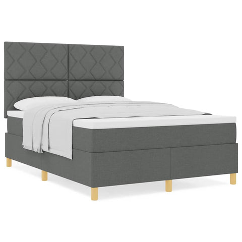 vidaXL Box Spring Bed with Headboard Dark grey 140 x 200 cm Fabric