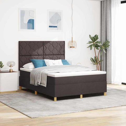 vidaXL Box Spring Bed with Headboard Dark brown 140 x 200 cm Fabric
