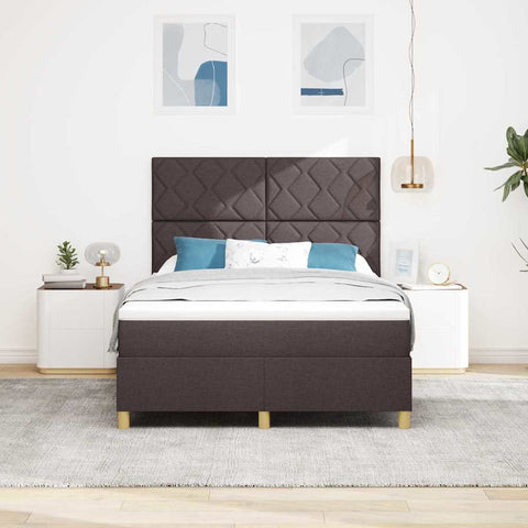 vidaXL Box Spring Bed with Headboard Dark brown 140 x 200 cm Fabric