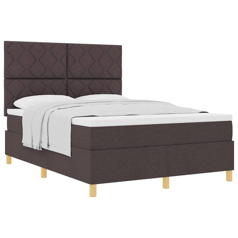 vidaXL Box Spring Bed with Headboard Dark brown 140 x 200 cm Fabric