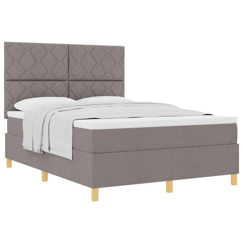 vidaXL Box Spring Bed with Headboard Taupe 140 x 200 cm Fabric