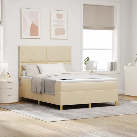 vidaXL Box Spring Bed with Headboard Cream 160 x 200 cm Fabric