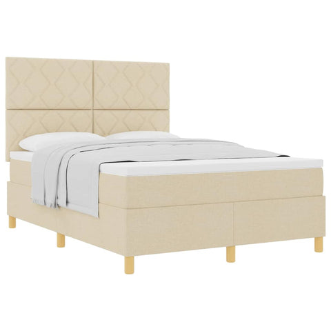 vidaXL Box Spring Bed with Headboard Cream 160 x 200 cm Fabric