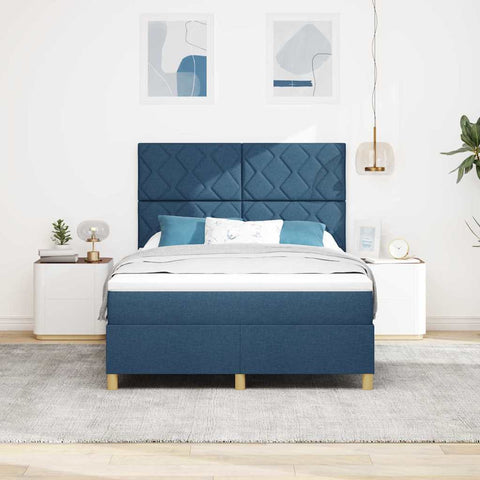 vidaXL Box Spring Bed with Headboard Blue 160 x 200 cm Fabric