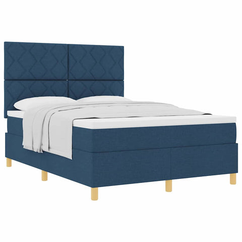 vidaXL Box Spring Bed with Headboard Blue 160 x 200 cm Fabric