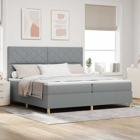 vidaXL Box Spring Bed with Headboard Light grey 200 x 200 cm Fabric