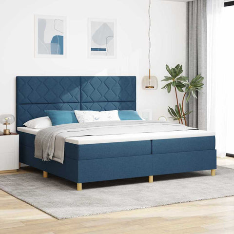 vidaXL Box Spring Bed with Headboard Blue 200 x 200 cm Fabric
