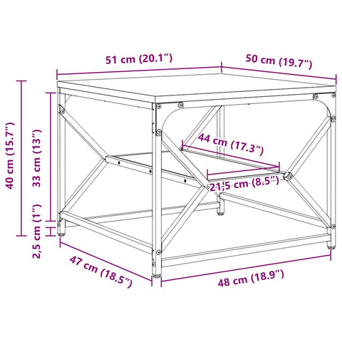 vidaXL Coffee Table Old wood 51 x 50 x 40 cm Engineered wood and steel