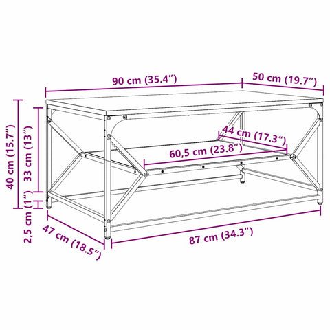 vidaXL Coffee Table Old wood 90 x 50 x 40 cm Engineered wood and steel