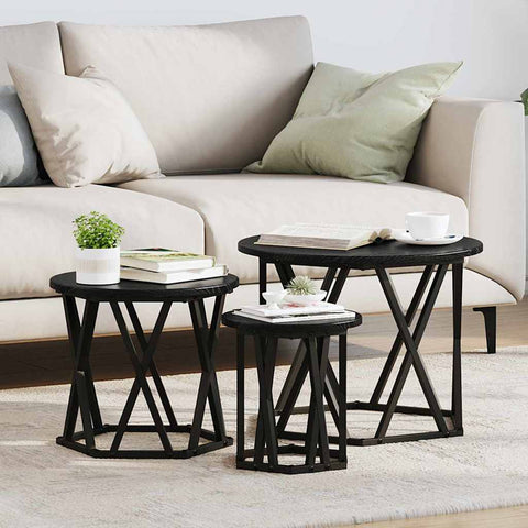 vidaXL Nesting Side Table 3 pcs Black oak 53 x 53 x 40 cm