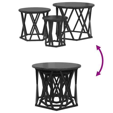 vidaXL Nesting Side Table 3 pcs Black oak 53 x 53 x 40 cm