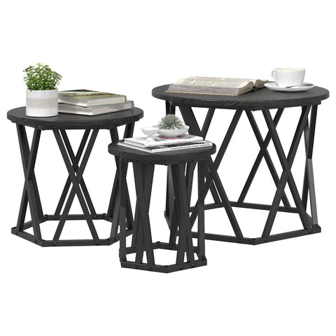 vidaXL Nesting Side Table 3 pcs Black oak 53 x 53 x 40 cm