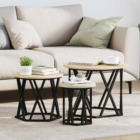 vidaXL Nesting Side Table 3 pcs Sonoma oak 53 x 53 x 40 cm