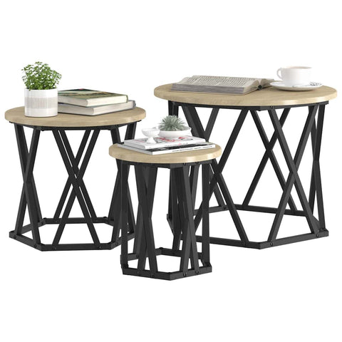 vidaXL Nesting Side Table 3 pcs Sonoma oak 53 x 53 x 40 cm