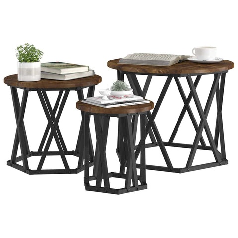 vidaXL Nesting Side Table 3 pcs Smoked oak 53 x 53 x 40 cm