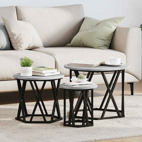 vidaXL Nesting Side Table 3 pcs Grey sonoma 53 x 53 x 40 cm
