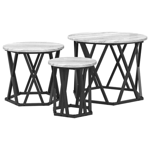 vidaXL Nesting Side Table 3 pcs Grey sonoma 53 x 53 x 40 cm