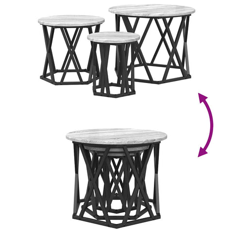 vidaXL Nesting Side Table 3 pcs Grey sonoma 53 x 53 x 40 cm