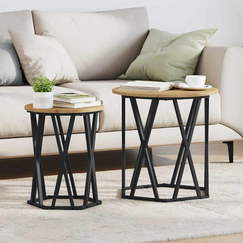 vidaXL Artisan oak MDF, Metal Medium Coffee Table Round Industrial