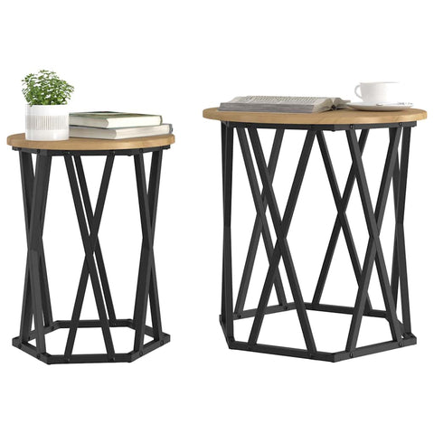 vidaXL Artisan oak MDF, Metal Medium Coffee Table Round Industrial