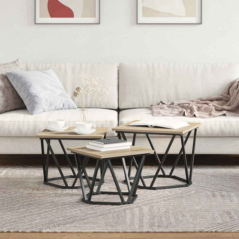 vidaXL Coffee Table 3 pcs Sonoma oak 50 x 50 x 40 cm