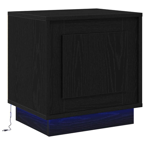 vidaXL Bedside Cabinet with LED Lights Black Oak 44x34,5x45 cm