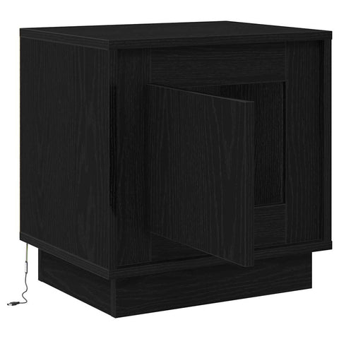 vidaXL Bedside Cabinet with LED Lights Black Oak 44x34,5x45 cm