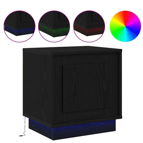 vidaXL Bedside Cabinet with LED Lights Black Oak 44x34,5x45 cm