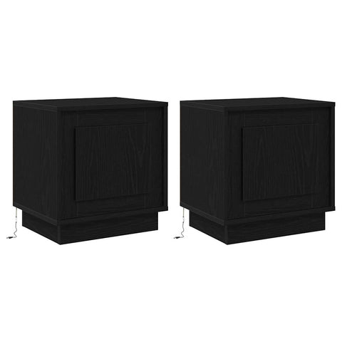 vidaXL Bedside Cabinets with LED Lights 2 pcs Black Oak 44x34,5x45 cm