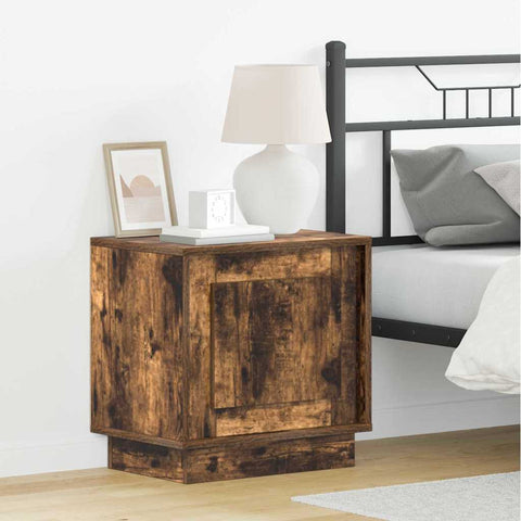 vidaXL Bedside Cabinet with LED Lights Smoked Oak 44x34,5x45 cm