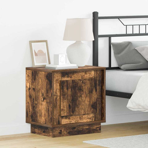 vidaXL Bedside Cabinets with LED Lights 2 pcs Smoked Oak 44x34,5x45 cm