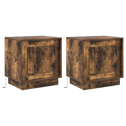 vidaXL Bedside Cabinets with LED Lights 2 pcs Smoked Oak 44x34,5x45 cm