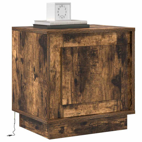 vidaXL Bedside Cabinets with LED Lights 2 pcs Smoked Oak 44x34,5x45 cm