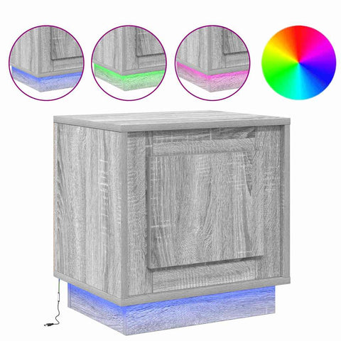 vidaXL Bedside Cabinet with LED Lights Grey Sonoma 44x34,5x45 cm