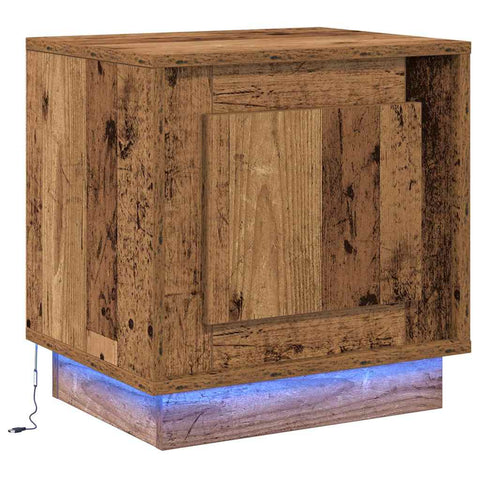 vidaXL Bedside Cabinet with LED Lights Old Wood 44x34,5x45 cm