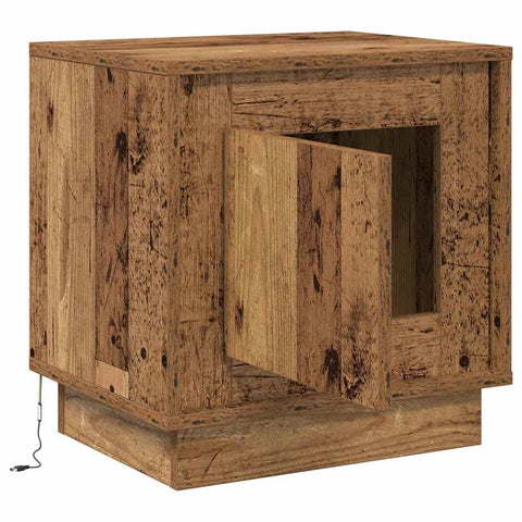 vidaXL Bedside Cabinet with LED Lights Old Wood 44x34,5x45 cm