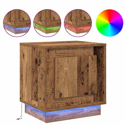 vidaXL Bedside Cabinet with LED Lights Old Wood 44x34,5x45 cm