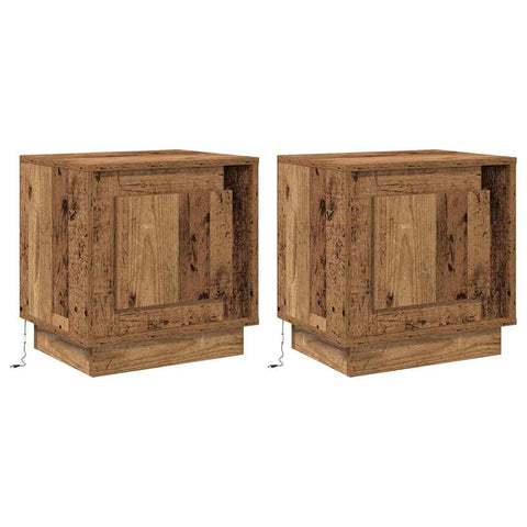 vidaXL Bedside Cabinets with LED Lights 2 pcs Old Wood 44x34,5x45 cm