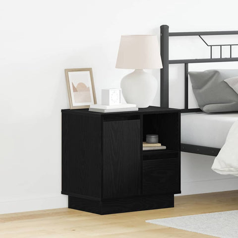 vidaXL Bedside Cabinet with LED Black Oak 50x34,5x50 cm