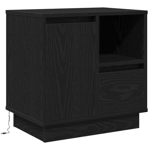 vidaXL Bedside Cabinet with LED Black Oak 50x34,5x50 cm