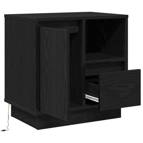 vidaXL Bedside Cabinet with LED Black Oak 50x34,5x50 cm