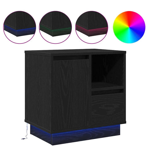 vidaXL Bedside Cabinet with LED Black Oak 50x34,5x50 cm