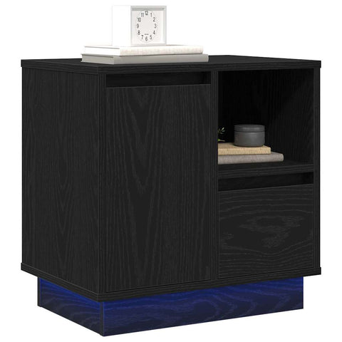 vidaXL Bedside Cabinets with LED 2 pcs Black Oak 50x34,5x50 cm