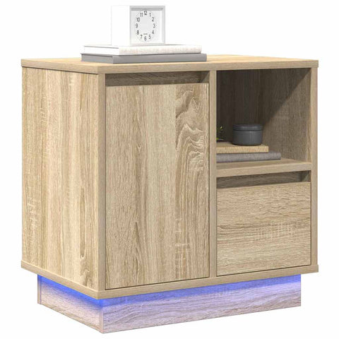 vidaXL Bedside Cabinet with LED Sonoma Oak 50x34,5x50 cm