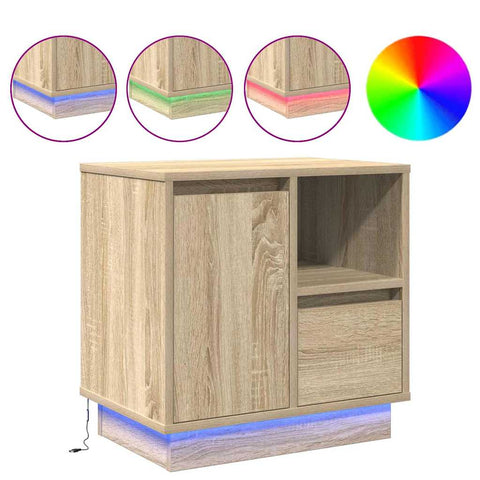 vidaXL Bedside Cabinet with LED Sonoma Oak 50x34,5x50 cm