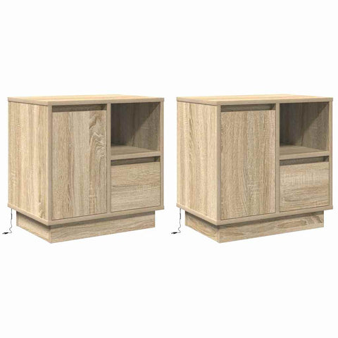 vidaXL Bedside Cabinets with LED 2 pcs Sonoma Oak 50x34.5x50 cm