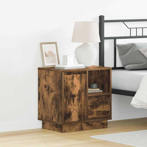 vidaXL Bedside Cabinet with LED Lights Smoked Oak 50x34,5x50 cm